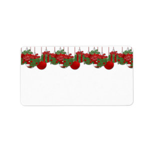 Red and Green Holiday Bells and Ornaments Address  Label