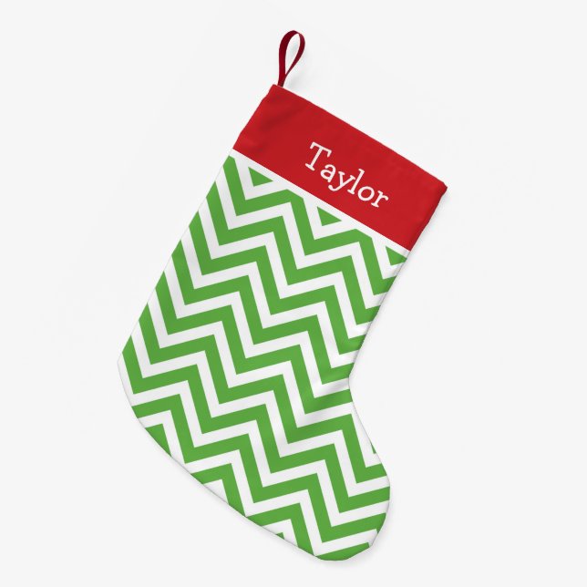 Red and Green Holiday Chevron Monogram Small Christmas Stocking (Front (Hanging))