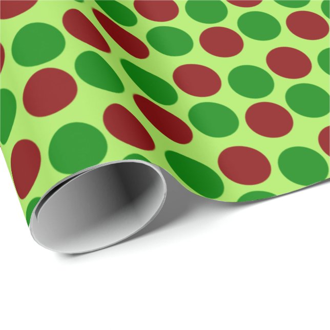 Red and Green Holiday Dots on Bright Green Wrapping Paper (Roll Corner)