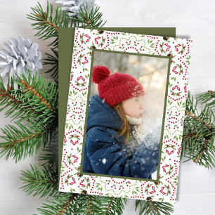Red and Green Holiday Pattern Custom Photo Card