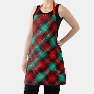 Red and green holiday plaid apron