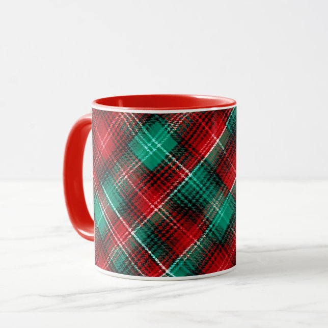 Red and green holiday plaid mug (Front Left)
