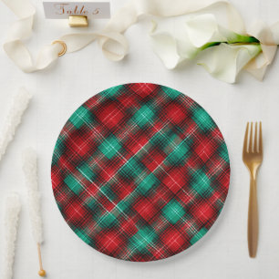 Red and green holiday plaid paper plate