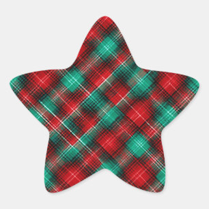 Red and green holiday plaid star sticker