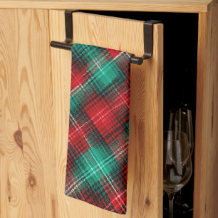 Red and green holiday plaid tea towel