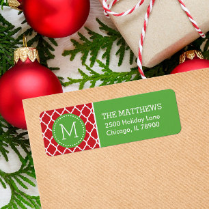Red and Green Holiday Quatrefoil Monogram