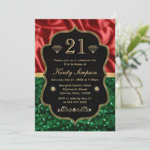 Red and Green Holiday Shimmer Birthday Invitation