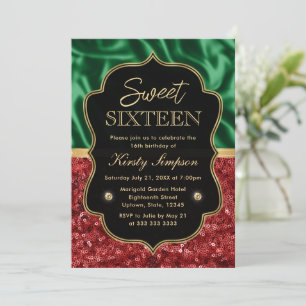 Red and Green Holiday Shimmer Sweet 16 Invitation