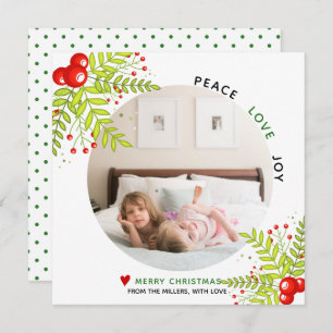 Red and green holly berry Christmas photo Holiday Card
