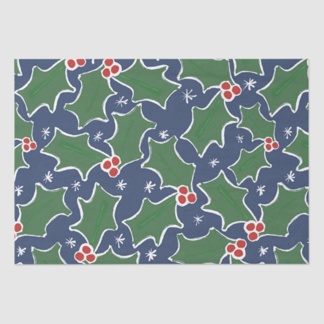 Red and Green Holly Christmas Tissue Paper (Front)