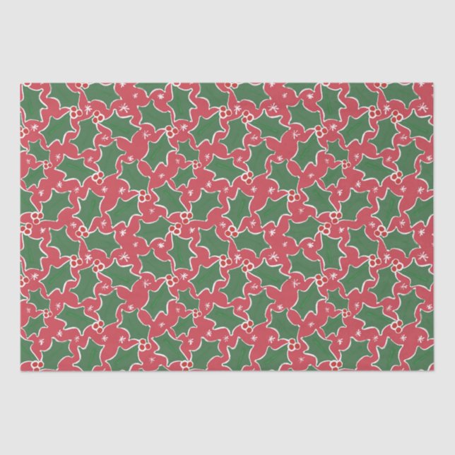 Red and Green Holly Christmas Tissue Paper (Front)
