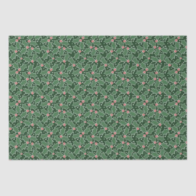 Red and Green Holly Christmas Tissue Paper (Front)