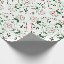 Red and green holly motif folk art pattern