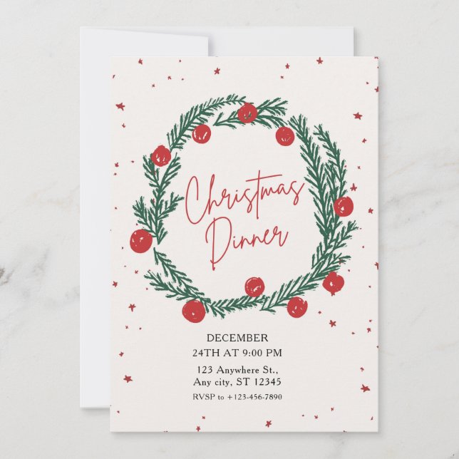 Red And Green Illustrative Christmas Party Holiday Card (Front)