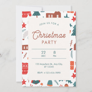Red And Green Illustrative Christmas Party Invitation