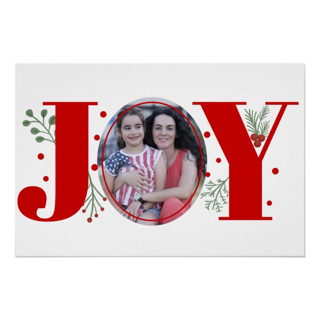 Red and green Joy, berries Christmas holiday photo Poster (Front)