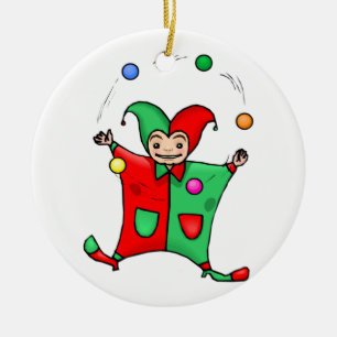 Red and Green Juggling Jester Ceramic Tree Decoration