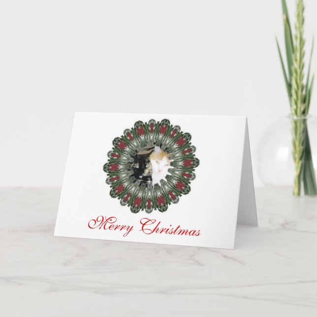 Red and Green Kaleidoscope Christmas Wreath Photo  Holiday Card (Front)