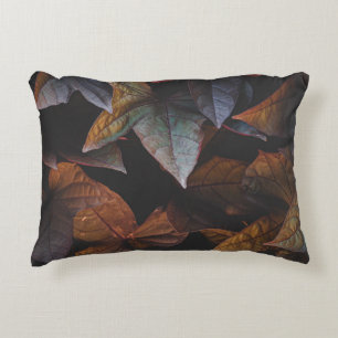 RED AND GREEN LEAVES ON BLACK BACKGROUND DECORATIVE CUSHION