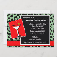 Red And Green Leopard Martini Party Invitation