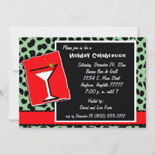 Red And Green Leopard Martini Party Invitation