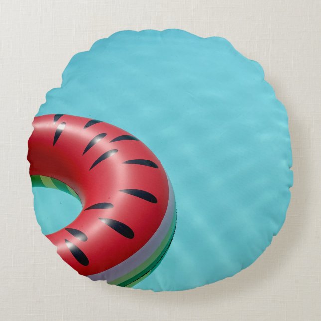 Red and green lifebuoy on swimming pool round cushion (Front)