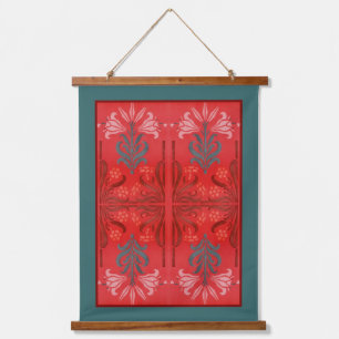 Red And Green Lily Floral Stencil Art Abstract Hanging Tapestry