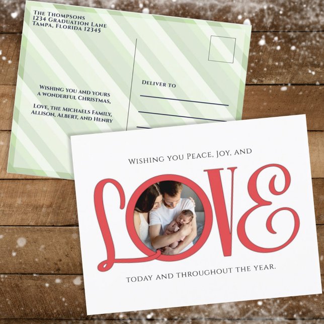 Red and Green Love Christmas Typography Photo Holiday Postcard (Creator Uploaded)