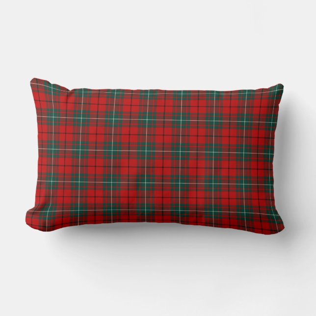 Red and Green MacAulay Clan Scottish Plaid Lumbar Cushion (Front)