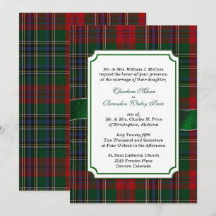 Red and Green MacClain Tartan Wedding Invitation