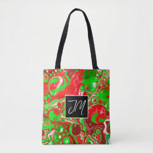 Red and Green Marble Fluid Art Personalised  Tote Bag