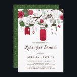Red and Green Mason Jars Rehearsal Dinner Invitation<br><div class="desc">Invite guests to your event with this customisable rehearsal dinner invitation. It features green and red hanging mason jars with flowers and heartstrings. Personalise by adding your details. This mason jar invitation is perfect for any wedding theme or season. Matching items are available.</div>