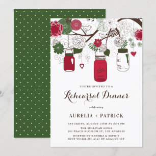 Red and Green Mason Jars Rehearsal Dinner Invitation