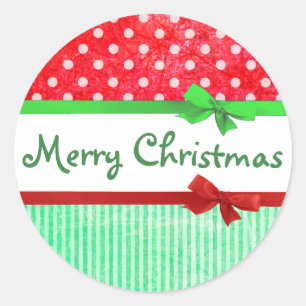 Red and Green Merry Christmas Bows Stickers