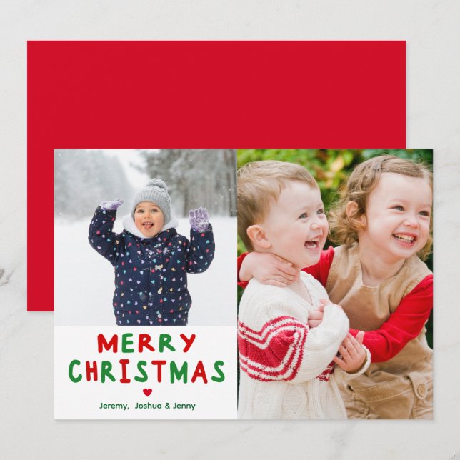 Red And Green Merry Christmas Custom Photo  Holiday Card (Front/Back)