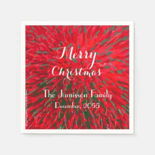 Red and Green Merry Christmas, Name, Party Paper Napkin
