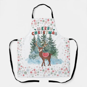 Red And Green Merry Christmas Reindeer Apron