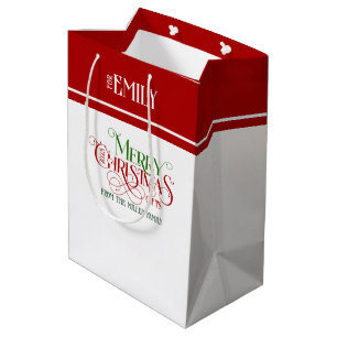 Red and Green Merry Christmas Retro Typography Medium Gift Bag