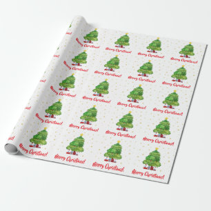 Red and Green Merry Christmas Tree wrapping paper