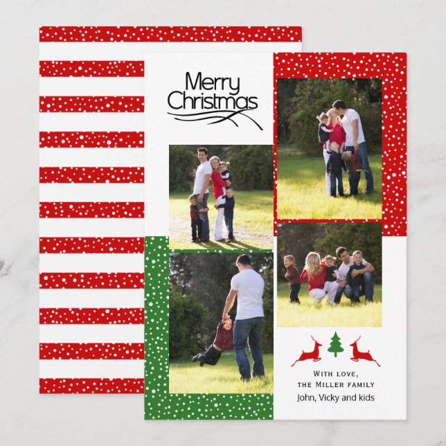 Red and green Merry Christmas typography photo Holiday Card (Front/Back)