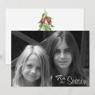 Red and Green Mistletoe Christmas Photo Holiday Card