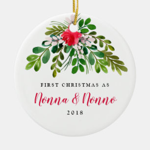 Red and Green Mistletoe New Nonna New Nonno Ceramic Tree Decoration