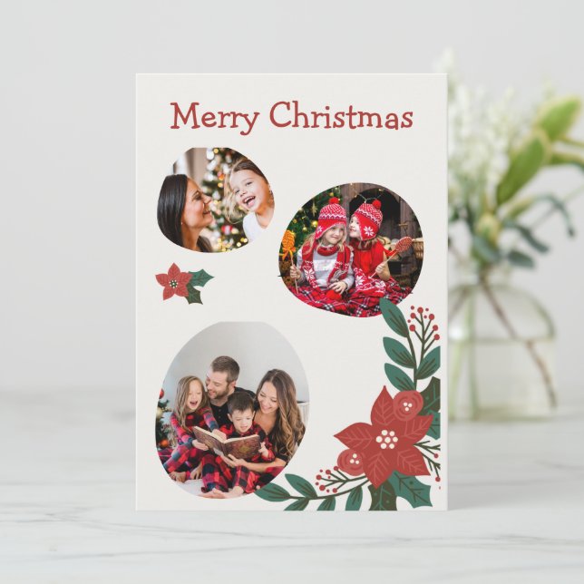 Red and Green Modern Christmas Photo Collage Invitation (Standing Front)