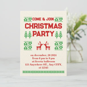 Red and Green Modern Pixel Christmas Party  Holiday Card