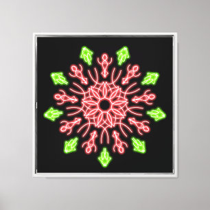 Red and green neon flower canvas print