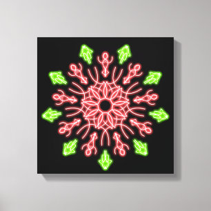 Red and green neon flower canvas print