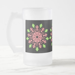 Red and green neon flower frosted glass beer mug