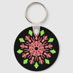 Red and green neon flower key ring
