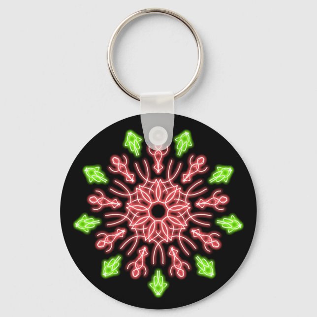 Red and green neon flower key ring (Front)