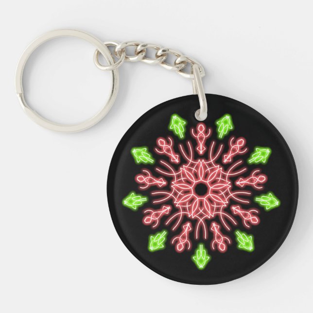 Red and green neon flower key ring (Front)